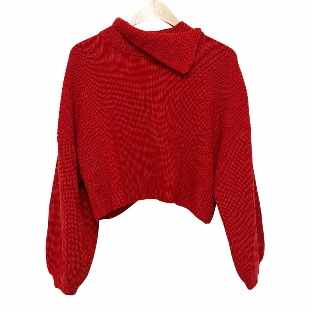 The Sei Red Knit Crossback Ribbed Knit Merino Wool Cashmere Sweater Sz S